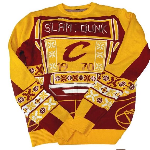 FOCO NBA Mens L Cleveland Cavaliers Light Up Ugly Christmas Sweater Slam Dunk - Picture 1 of 8